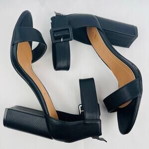 Nicole Miller Women Black Block Heel Sandals Buckle Back Zip Shoes Size 9